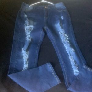 Jeans from SHEIN blue stressed top to bottom of leg in front